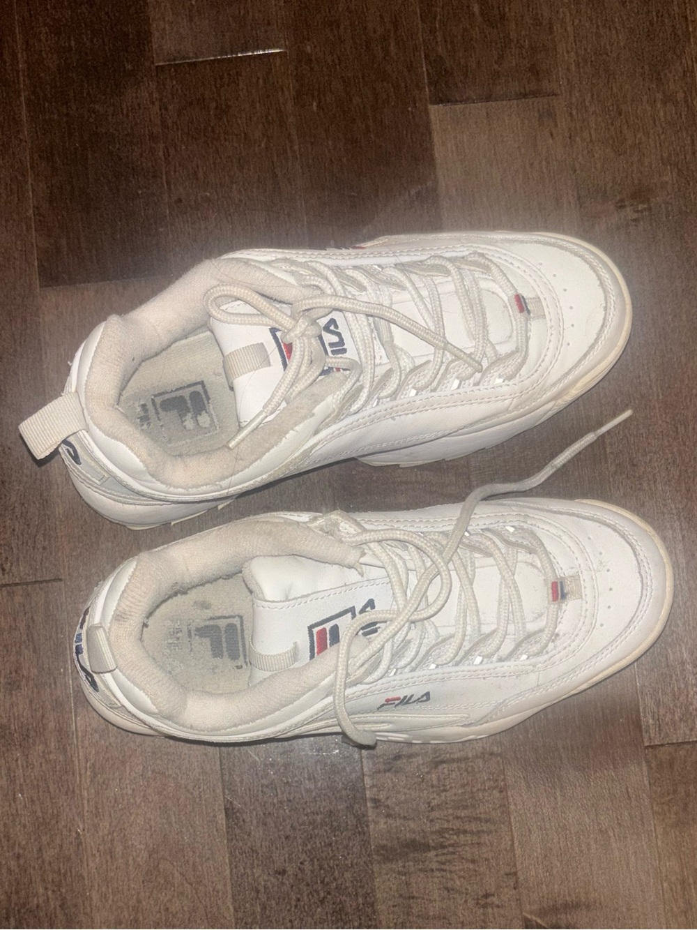 Fila White Sneakers with Navy & Red Accents